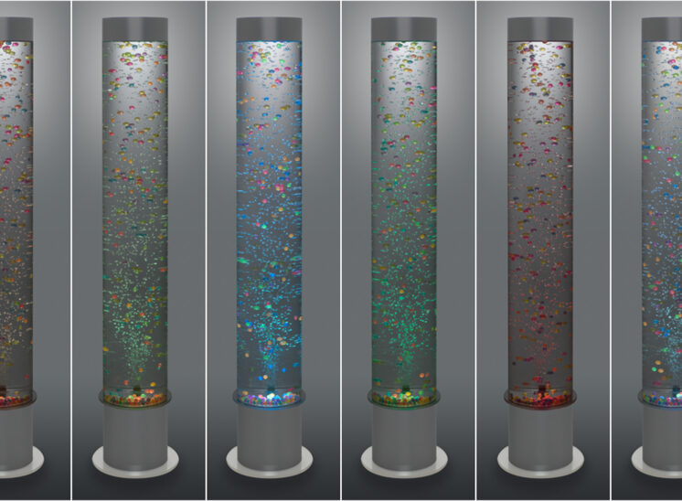 Playlearn product, interactive color changing, tall bead and bubble vertical water tube, 8 colors grouped together